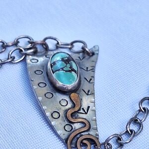 Vintage Silver and Turquoise Pendant Bracelet -Navajo